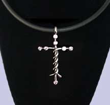 Silver Laminin Cross with White Crystals